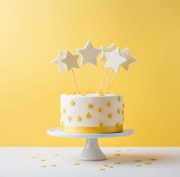 three gold stars on a birthday cake.