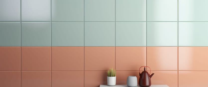 two different colors of tile against the wall.
