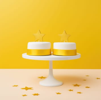 two white star cakes on the top of a cake stand.