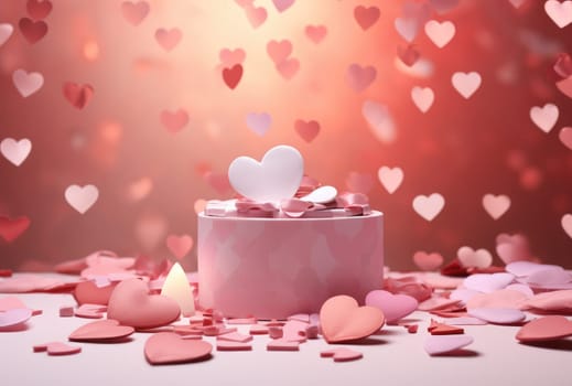 valentines day on pink background with candy hearts.