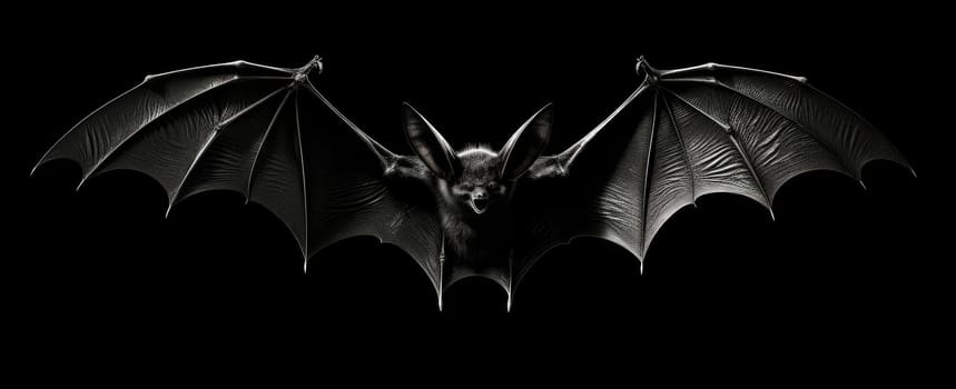 vampire bat on a black background and black wings.