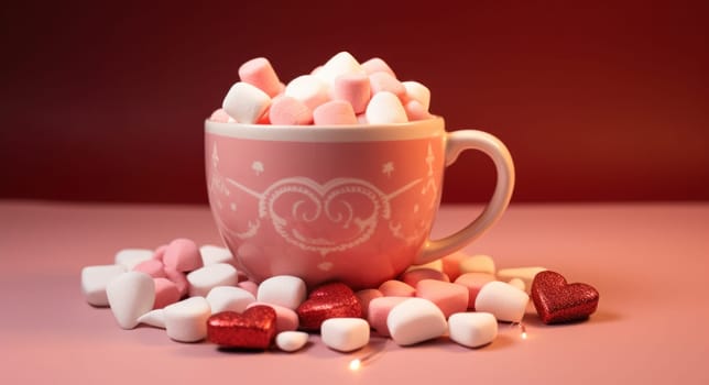 a cup of mug with marshmallows and candy.