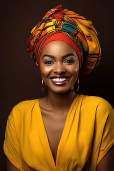 a smiling african babe wearing a colorful headband.