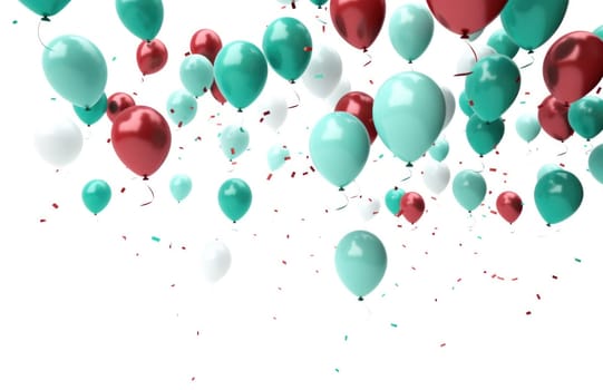colorful balloons all over white background.