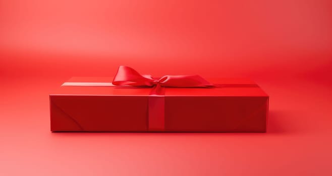 the red gift box on a red background.