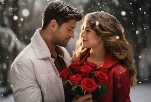a young couple loves giving each other red roses.