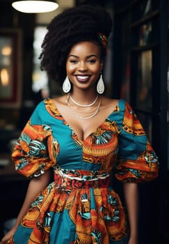 a african woman wearing african print clothing.
