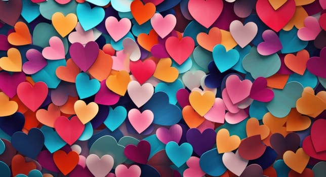 colorful heart cutouts with a circular background.
