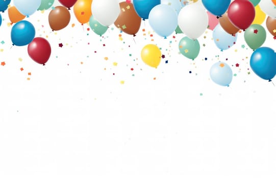 many colorful balloons flying over a white background.