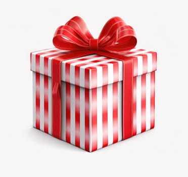 red gift box with red ribbon on a white transparent background.