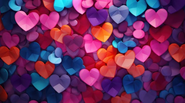 colorful heart cutouts with a circular background.