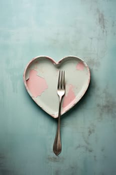 this image reveals a plate with a heart shaped fork.