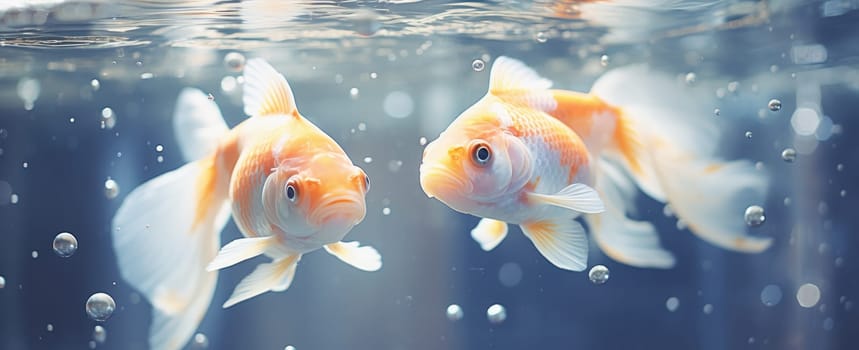 two goldfish in an aquarium swimming in circles.