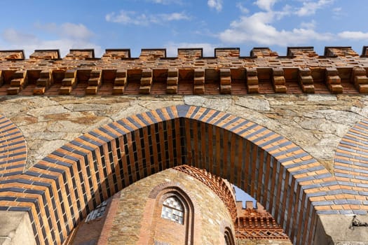 Kamieniec Zabkowicki, Poland - October 2, 2021: Kamieniec Zabkowicki Palace, 19th-century palace located in a village in the Lower Silesian Voivodeship. Fragment of the wall surrounding the building