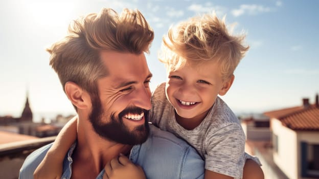 Male single parent with boy child. artificial art