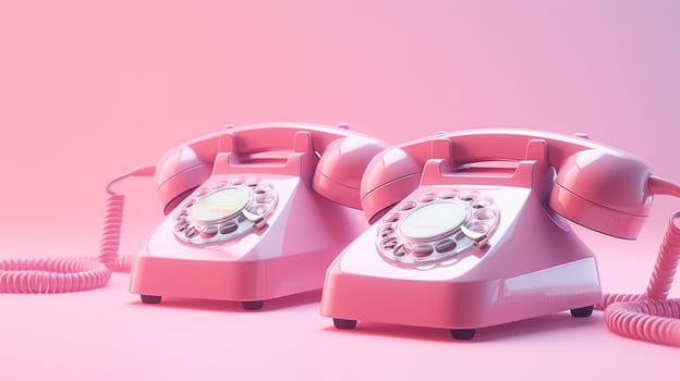 Retro technology on pastel background. Minimal composition for social media and workplace concept. pastel vintage telephone. Artificial Art