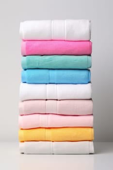 Stack of folded Towels on bright background. artificial art