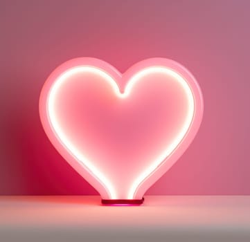 a heart neon sign is lighted up on a pink background.