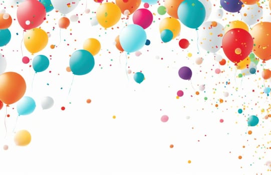 many colorful balloons flying over a white background.