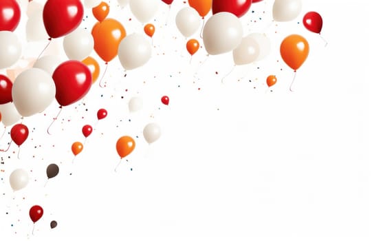 many colorful balloons flying over a white background.
