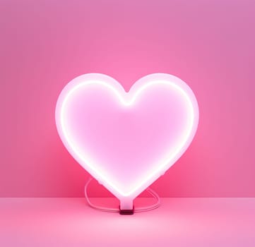 a heart neon sign is lighted up on a pink background.