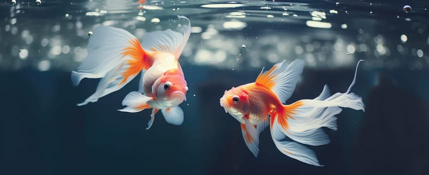 two goldfish swimming together in an aquarium.