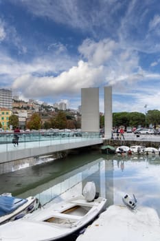 Rijeka, Croatia - September 23, 2023: Monument to fallen at the end of Bridge of Croatian Defenders from the Homeland War