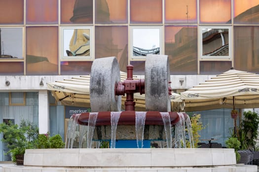 Rijeka, Croatia - September 23, 2023: Kobler Square Fountain with modern water-fountain