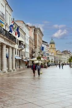 Rijeka, Croatia - September 23, 2023: View of Korzo promenade, main street in the city