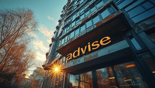 A Sign in the city with the word advise. Brainstorming and thinking. The lawyer office is open to provide advice on legal issues, receive accurate advice and advice. legal adviser concept. business office