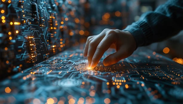 AI, Machine learning, Hands of robot and human touching on big data network connection, Data exchange, deep learning, Science and artificial intelligence technology, innovation of futuristic. Copy space Virtual digital hand ai