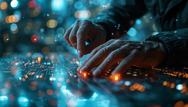AI, Machine learning, Hands of robot and human touching on big data network connection, Data exchange, deep learning, Science and artificial intelligence technology, innovation of futuristic. Copy space Virtual digital hand ai