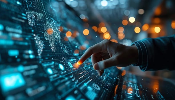 AI, Machine learning, Hands of robot and human touching on big data network connection, Data exchange, deep learning, Science and artificial intelligence technology, innovation of futuristic. Copy space Virtual digital hand ai