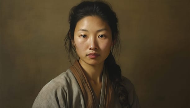 Natural Asian woman in Chinese landscape. Happy Asian woman farmer is at paddy field, feels confident. Concept Agriculture occupation. Organic farming. Thai farmer. Beauty Asia copy space