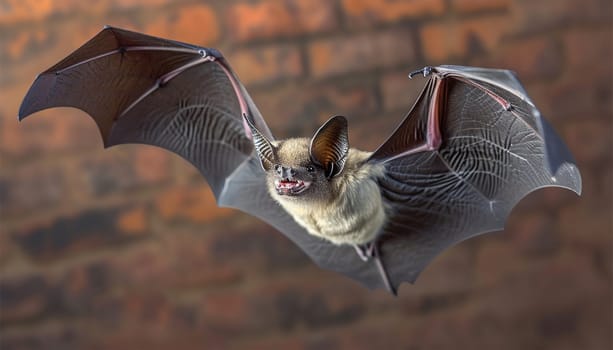 Bat hunts for fly. Flying bat hunting in forest. The grey long-eared bat (Plecotus austriacus) is a fairly large European bat. It has distinctive ears, long and with a distinctive fold. It hunts above woodland. nature wildlife