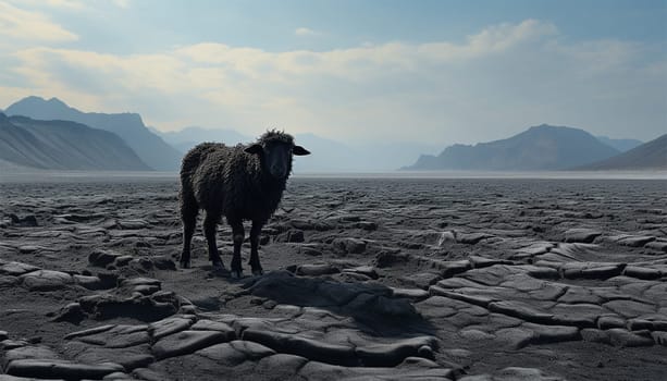 Lonely black sheep. Standing out of the crowd. Dare to be different concept. A black sheep among the herd of white sheep. Black sheep of the family concept design close up concept for being left out