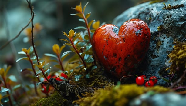 A heart untouched nature a concept illustrating the issues of nature conservation, bio-products and the protection of forests and woodlands in general. 3d rendering. Copy space Beautiful nature forest life lights