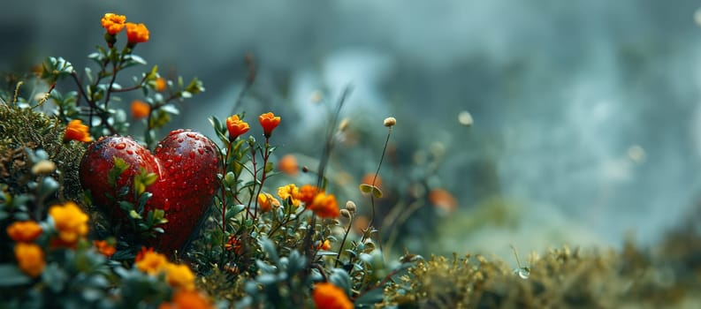 A heart untouched nature a concept illustrating the issues of nature conservation, bio-products and the protection of forests and woodlands in general. 3d rendering. Copy space Beautiful nature forest life lights