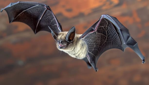 Bat hunts for fly. Flying bat hunting in forest. The grey long-eared bat (Plecotus austriacus) is a fairly large European bat. It has distinctive ears, long and with a distinctive fold. It hunts above woodland. nature wildlife
