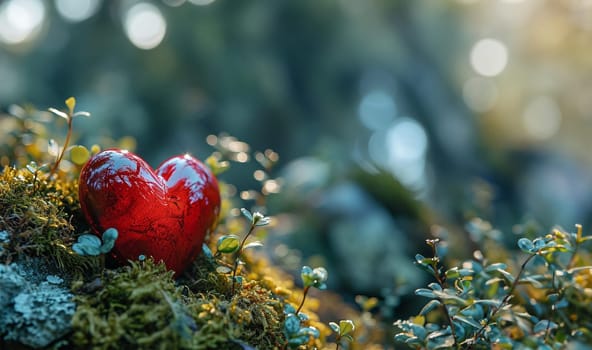A heart untouched nature a concept illustrating the issues of nature conservation, bio-products and the protection of forests and woodlands in general. 3d rendering. Copy space Beautiful nature forest life lights