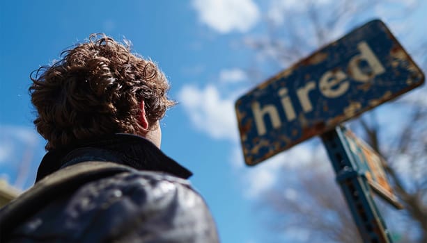 successful businessman has been hired for new job. Sign with hired. Smiling confident businessman successful in the city. business partners making successful investment deal, agreement, salesman work