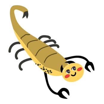 Cartoon happy insect scorpion - baby animal. Vector illustration in flat style, Can used for childish design. Cartoon character of scorpio. Can used for kids poster, card, label.