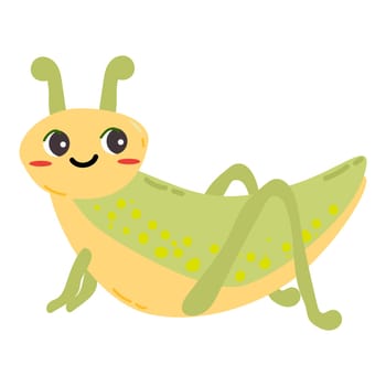Cute grasshopper icon - cartoon baby animal character. Suitable for card, poster, social network stiker, badge.