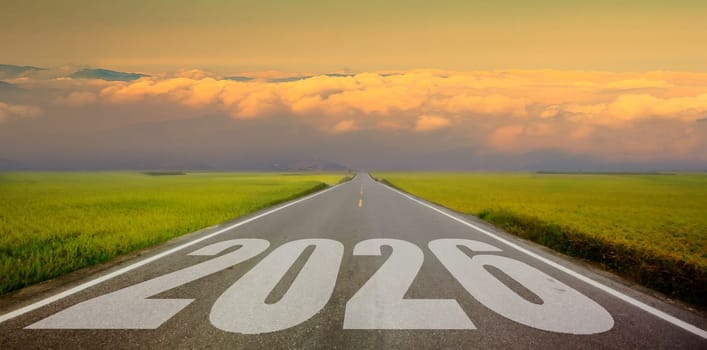 The Number 2026 written on empty road. Concept of New 2024 Year. Concept of planning, tasks