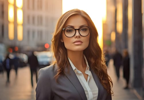 Pretty business woman with glasses in the city