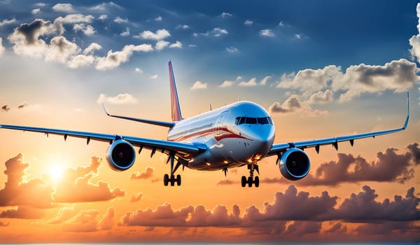 Big airplane flies in the sky