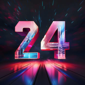 Card, illustration, futuristic graphic with the inscription 2024 to celebrate the new year. A time of festivities and resolutions.
