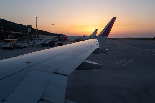 view from the indoor flight and view on the aeroport and airplanes