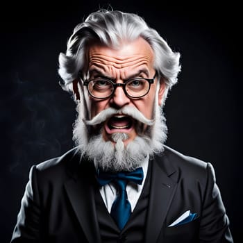 Crazy old bearded professor portrait