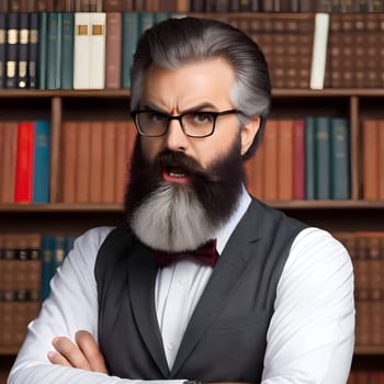 Crazy old bearded professor portrait